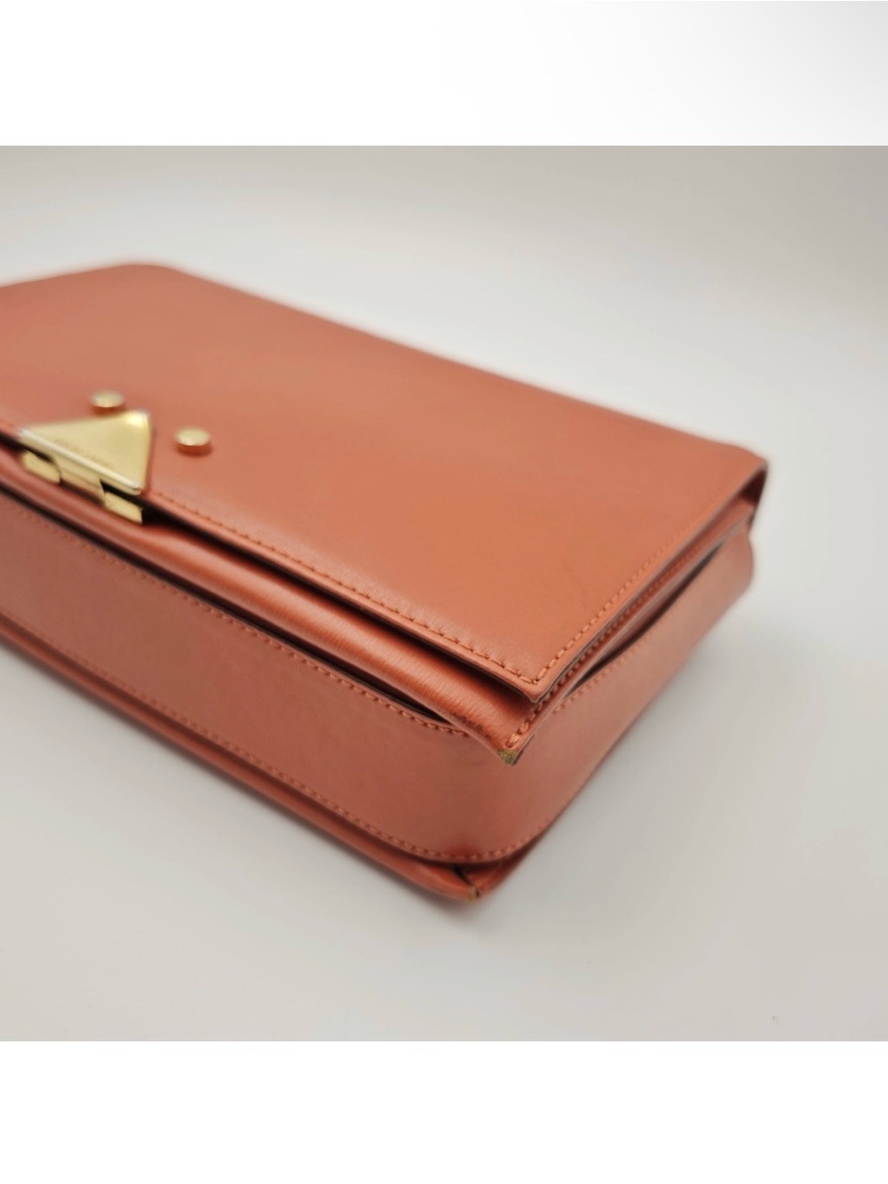 Emporio Armani Orange Leather Clutch Chain Bag Top Handle Gold Hardware - Picture 11 of 12